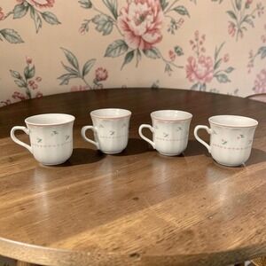Sango Mystique Peach Coffee Cups #287, Set of 4, Vtg Stoneware Mugs, Drinkware